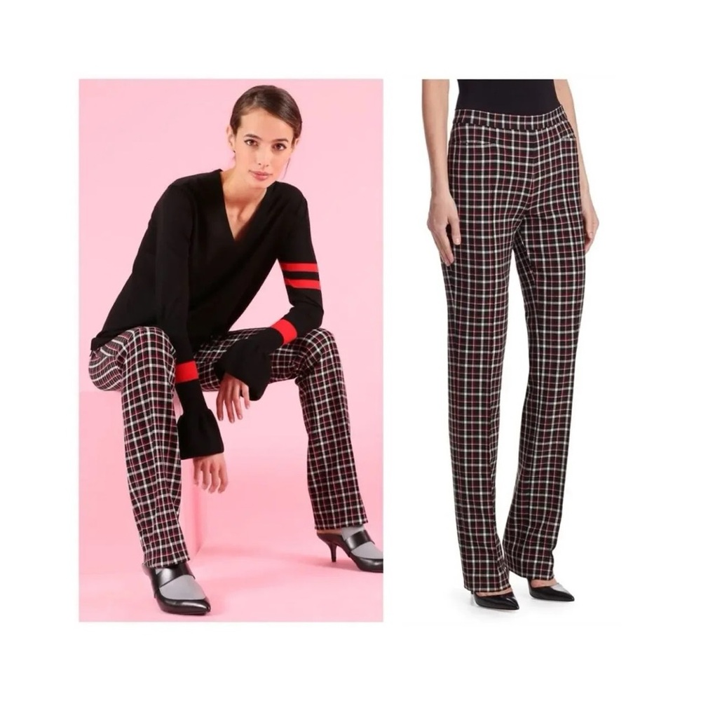 Akris Punto Francoise Slim Straight Pant (Sz 4) Glen Check Plaid Black Red